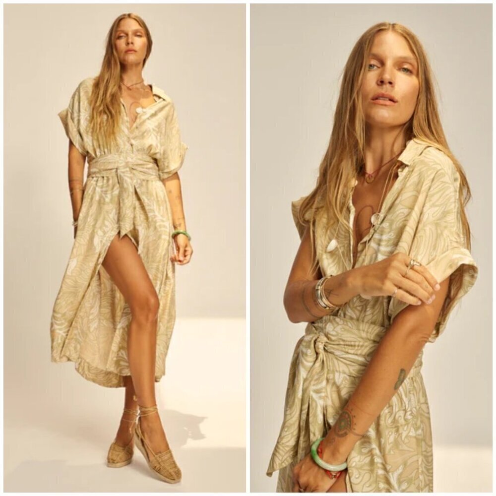💕NATALIE MARTIN💕 Harper Maxi Dress ~ 100% Silk Jungle Print Agave Large L NWT